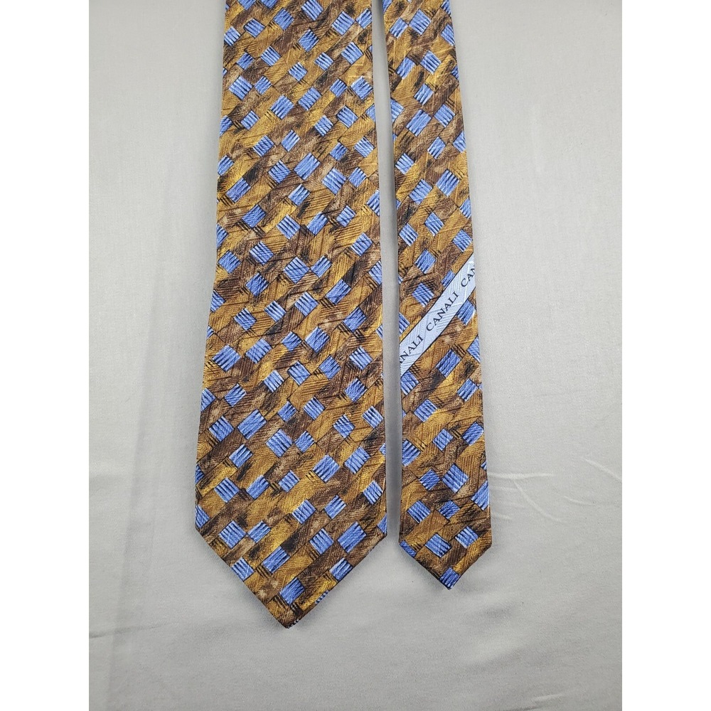 Canali Blue Label Men Neck Ties Brown Geometric Silk Dry Clean Italy Designer